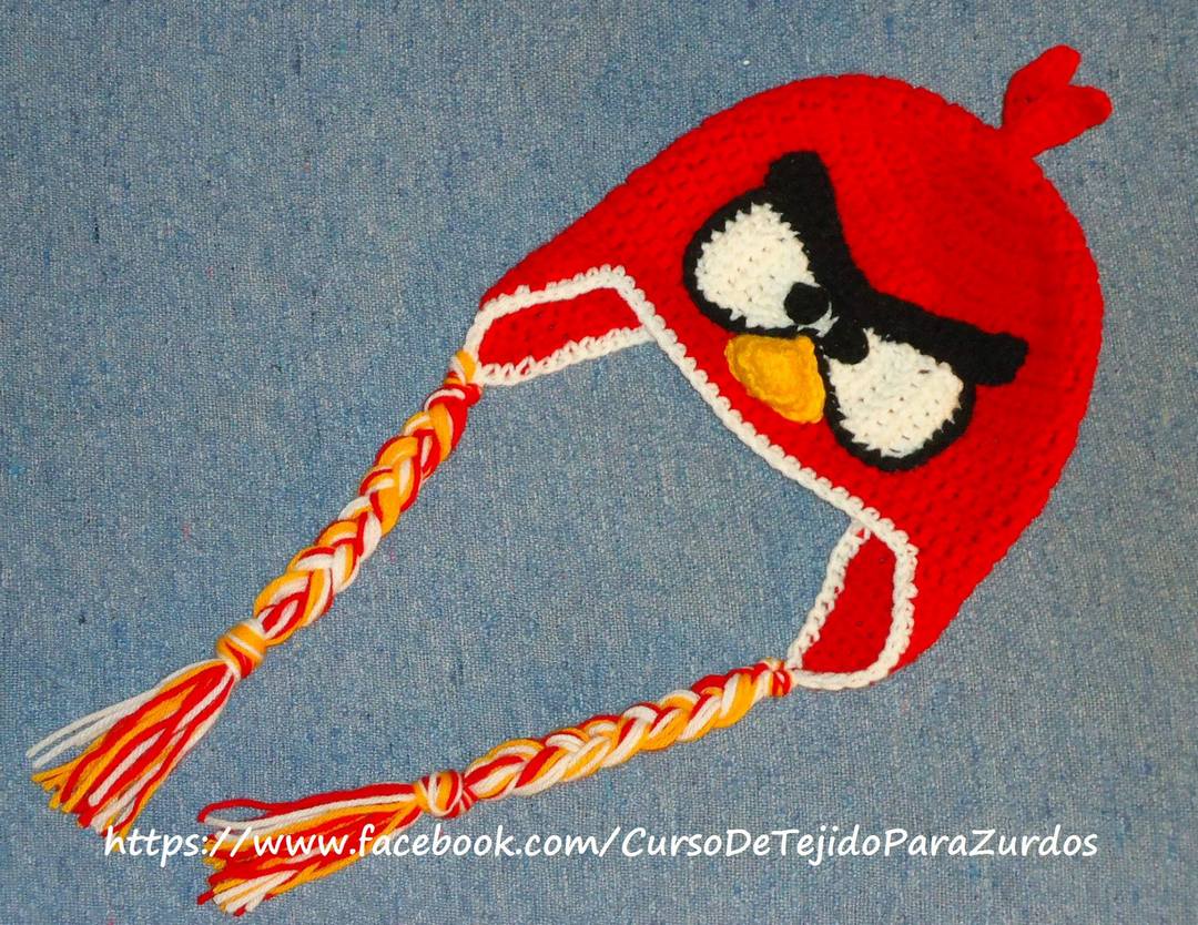 gorro angry birds tejido al crochet ganchillo para zurdos